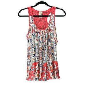 In Bloom Tank Top Womens M White with Multicolor Paisley Floral Shirt SEE NOTES